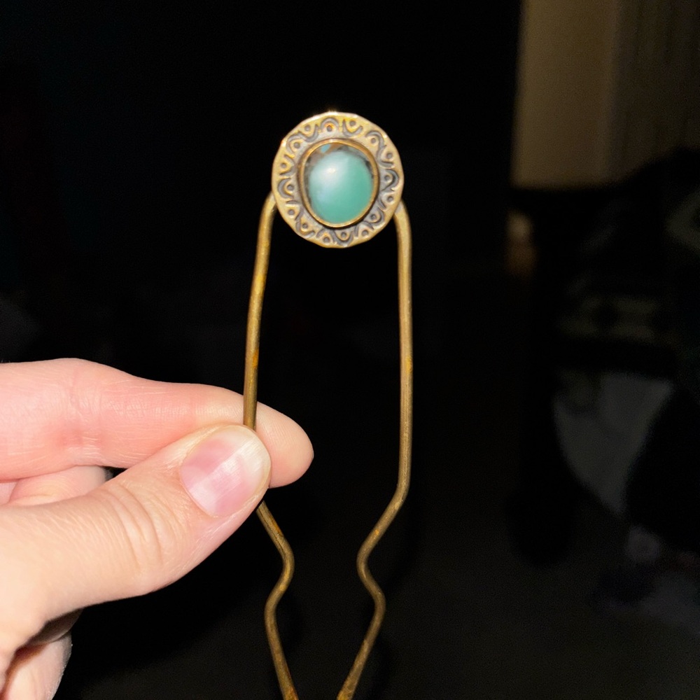 Vintage Gold Hairpin with Turquoise Stone